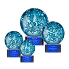 Addison on Half Round Base Blue Globe Glass Trophy - Art Glass Trophies