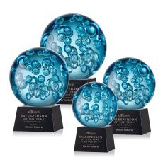 Addison on Small Crystal Base Black Globe Glass Trophy - Art Glass Trophies