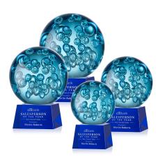 Addison on Small Crystal Base Blue Globe Glass Trophy - Art Glass Trophies
