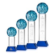 Addison on Tower Base Blue Globe Glass Trophy - Art Glass Trophies