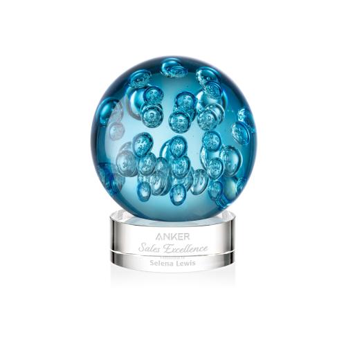 Awards and Plaques - Glass Trophies - Art Glass Trophies - Addison on Lockwood Base Clear Globe Glass Trophy