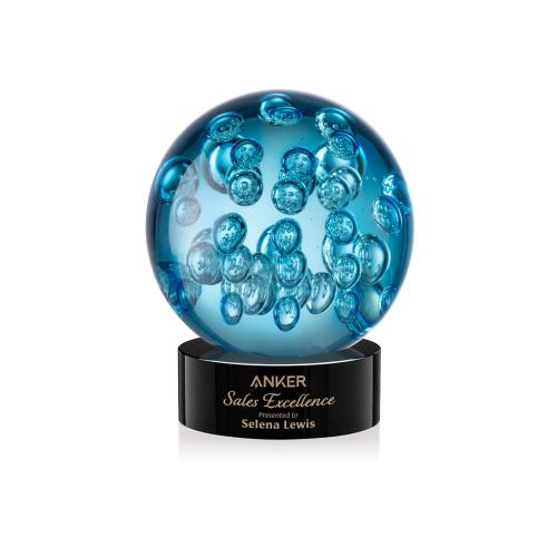 Awards and Plaques - Glass Trophies - Art Glass Trophies - Addison on Lockwood Base Black Globe Glass Trophy