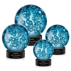 Addison on Lockwood Base Black Globe Glass Trophy - Art Glass Trophies