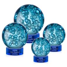 Addison on Lockwood Base Blue Globe Glass Trophy - Art Glass Trophies