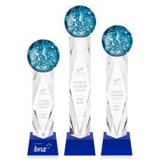 Addison on Toscana Base Blue Globe Glass Trophy - Art Glass Trophies