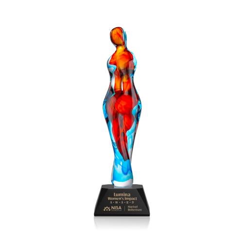 Awards and Plaques - Glass Trophies - Venus on Cahill Base Black Glass Trophy