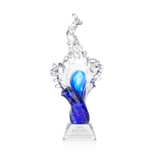 Awards and Plaques - Glass Trophies - Art Glass Trophies - Breaker on Cahill Base Clear Unique Glass Trophy