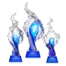 Breaker on Cahill Base Blue Unique Glass Trophy - Art Glass Trophies