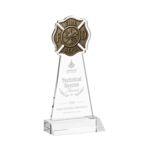 Awards and Plaques - Crystal Trophies - Fire Dept Clear Unique Crystal Trophy