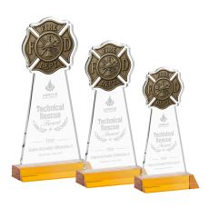 Fire Dept Amber Unique Crystal Trophy - Crystal Trophies