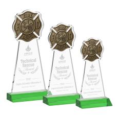 Fire Dept Green Unique Crystal Trophy - Crystal Trophies