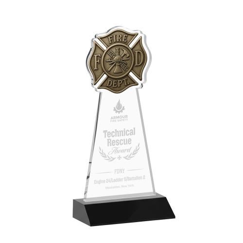 Awards and Plaques - Crystal Trophies - Fire Dept Black Unique Crystal Trophy
