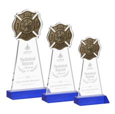 Fire Dept Blue Unique Crystal Trophy - Crystal Trophies