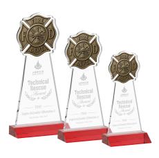 Fire Dept Red Unique Crystal Trophy - Crystal Trophies