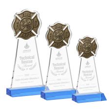 Fire Dept Sky Blue Unique Crystal Trophy - Crystal Trophies