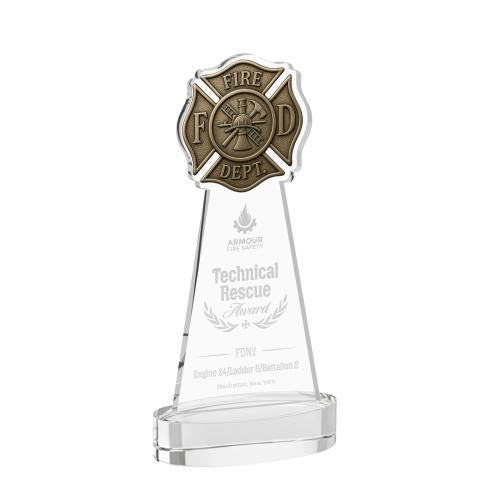 Awards and Plaques - Crystal Trophies - Fire Dept on Alberton Base Clear Unique Crystal Trophy