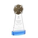 Fire Dept on Alberton Base Sky Blue Unique Crystal Trophy