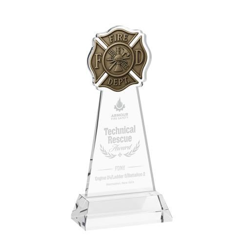 Awards and Plaques - Crystal Trophies - Fire Dept on Hartford Base Clear Unique Crystal Trophy