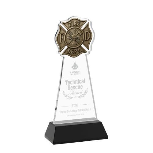 Awards and Plaques - Crystal Trophies - Fire Dept on Hartford Base Black Unique Crystal Trophy