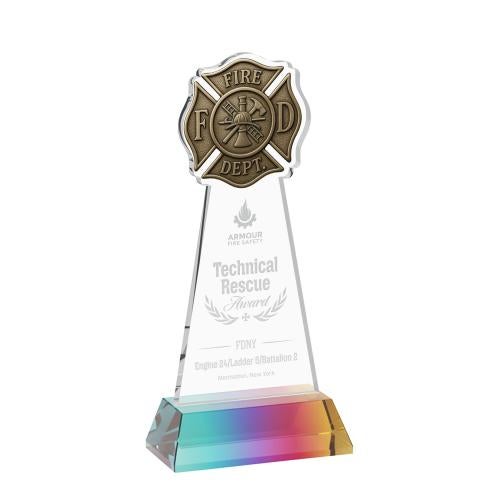 Awards and Plaques - Crystal Trophies - Fire Dept on Hartford Base Prismatic Unique Crystal Trophy