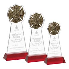 Fire Dept on Hartford Base Red Unique Crystal Trophy - Crystal Trophies
