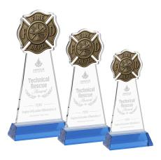 Fire Dept on Hartford Base Sky Blue Unique Crystal Trophy - Crystal Trophies
