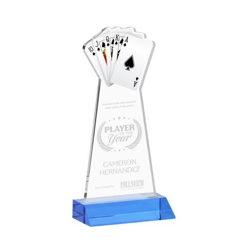 Awards and Plaques - Crystal Trophies - Poker Sky Blue Unique Crystal Trophy