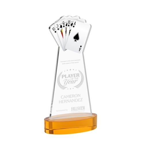 Awards and Plaques - Crystal Trophies - Poker on Alberton Base Amber Unique Crystal Trophy
