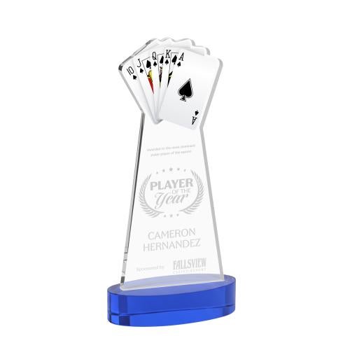 Awards and Plaques - Crystal Trophies - Poker on Alberton Base Blue Unique Crystal Trophy