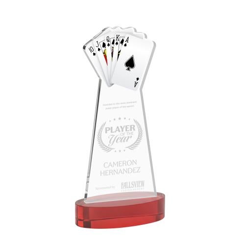 Awards and Plaques - Crystal Trophies - Poker on Alberton Base Red Unique Crystal Trophy