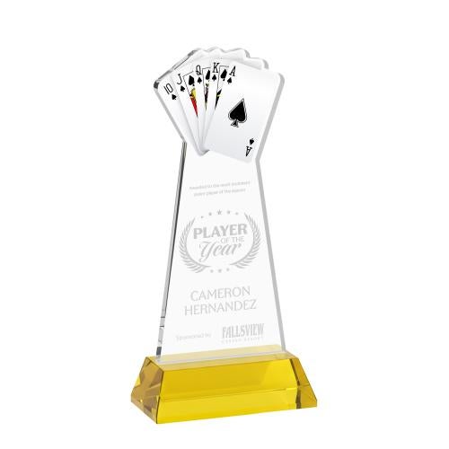 Awards and Plaques - Crystal Trophies - Poker on Hartford Base Gold Unique Crystal Trophy