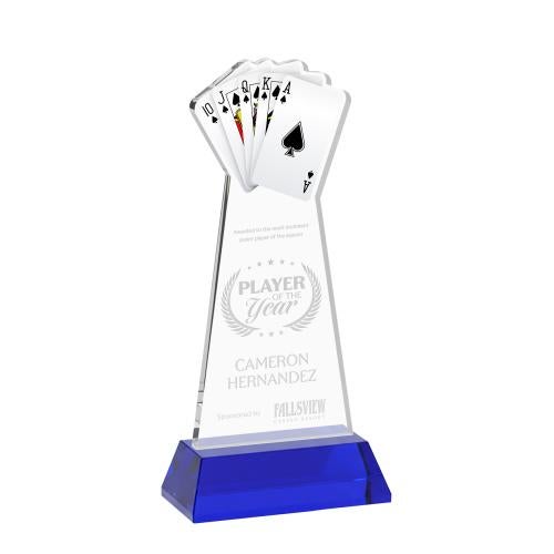 Awards and Plaques - Crystal Trophies - Poker on Hartford Base Blue Unique Crystal Trophy