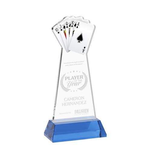 Awards and Plaques - Crystal Trophies - Poker on Hartford Base Sky Blue Unique Crystal Trophy