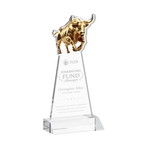 Awards and Plaques - Crystal Trophies - Raging Bull Clear Animals Crystal Trophy