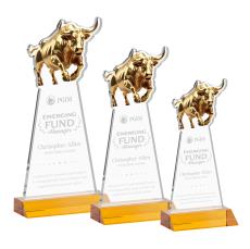 Raging Bull Amber Animals Crystal Trophy - Crystal Trophies