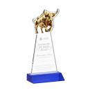 Raging Bull Blue Animals Crystal Trophy