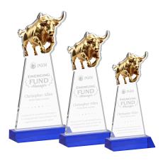 Raging Bull Blue Animals Crystal Trophy - Crystal Trophies