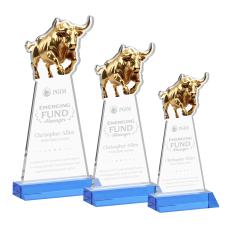 Raging Bull Sky Blue Animals Crystal Trophy - Crystal Trophies
