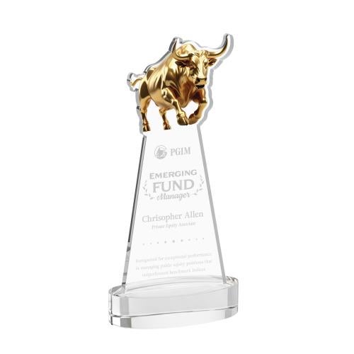 Awards and Plaques - Crystal Trophies - Raging Bull on Alberton Base Clear Animals Crystal Trophy