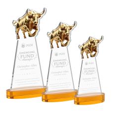 Raging Bull on Alberton Base Amber Animals Crystal Trophy - Crystal Trophies