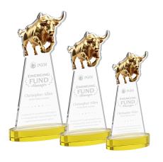 Raging Bull on Alberton Base Gold Animals Crystal Trophy - Crystal Trophies