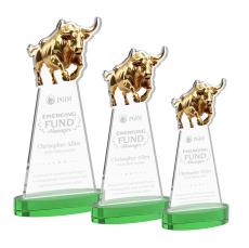 Raging Bull on Alberton Base Green Animals Crystal Trophy - Crystal Trophies