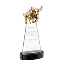 Raging Bull on Alberton Base Black Animals Crystal Trophy
