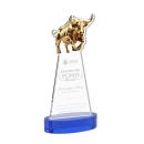 Raging Bull on Alberton Base Blue Animals Crystal Trophy