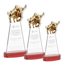 Raging Bull on Alberton Base Red Animals Crystal Trophy - Crystal Trophies