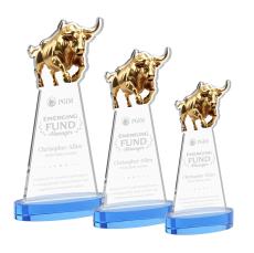Raging Bull on Alberton Base Sky Blue Animals Crystal Trophy - Crystal Trophies