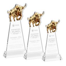 Raging Bull on Hartford Base Clear Animals Crystal Trophy - Crystal Trophies