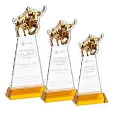 Raging Bull on Hartford Base Amber Animals Crystal Trophy - Crystal Trophies