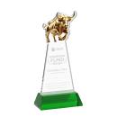 Raging Bull on Hartford Base Green Animals Crystal Trophy