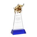 Raging Bull on Hartford Base Blue Animals Crystal Trophy